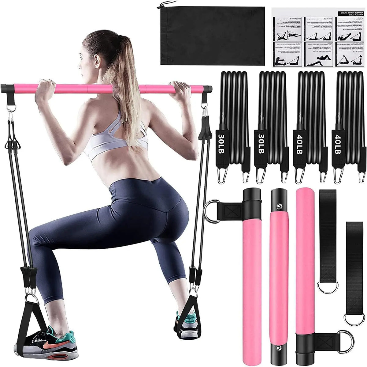 Resistance Bands Set with Fitness Bar Workout Gym Pull Rope Yoga TPE or Latex Tube Sports Elastic Exercise Equipment for Home